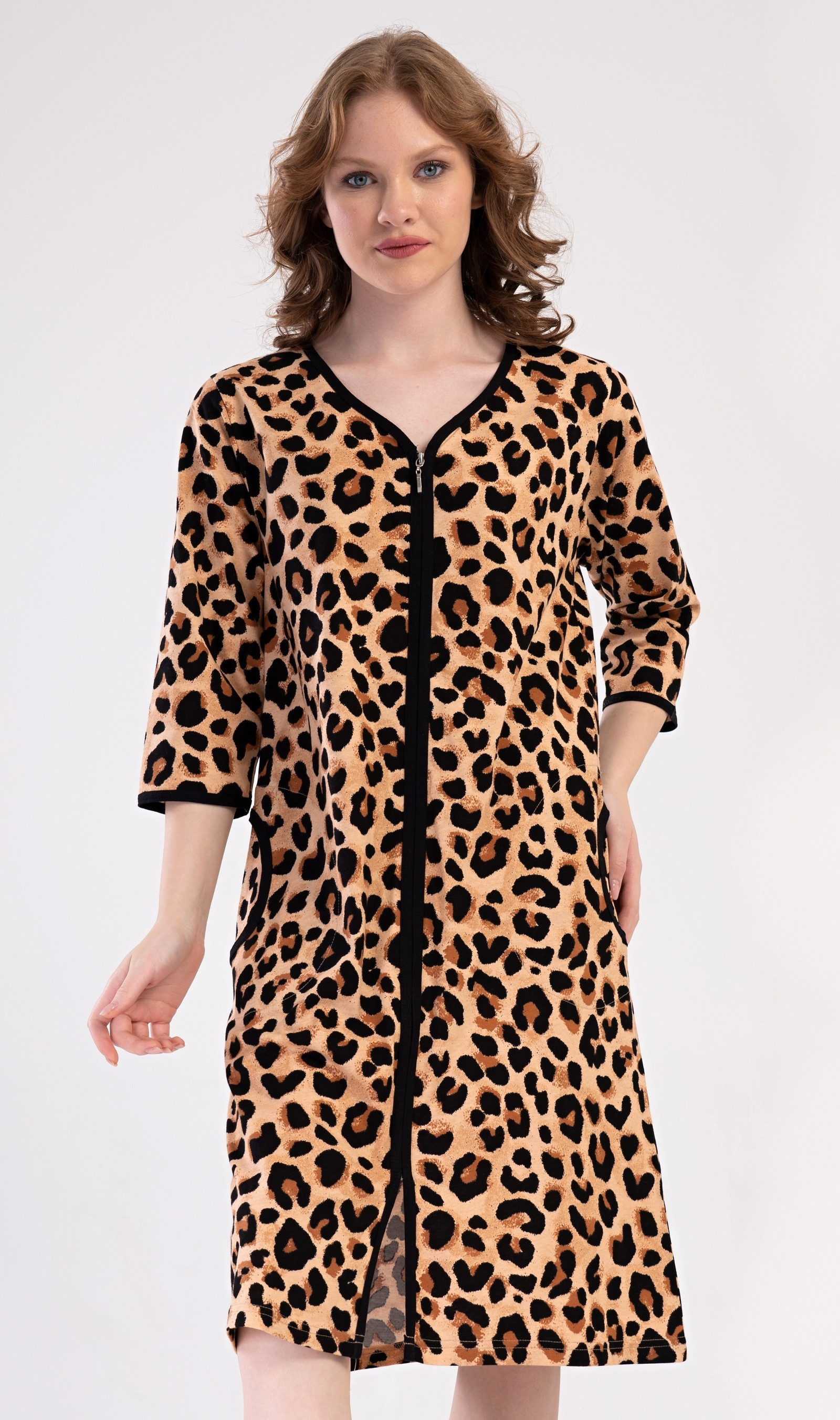 Levně Dámské domácí šaty s tříčtvrtečním rukávem Vienetta Secret Leopard