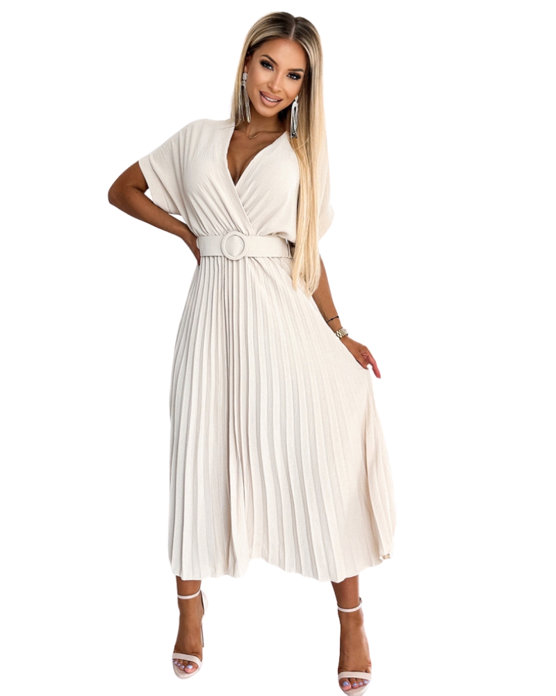 Levně Dámské elegantní béžové šaty NUMOCO 471-1