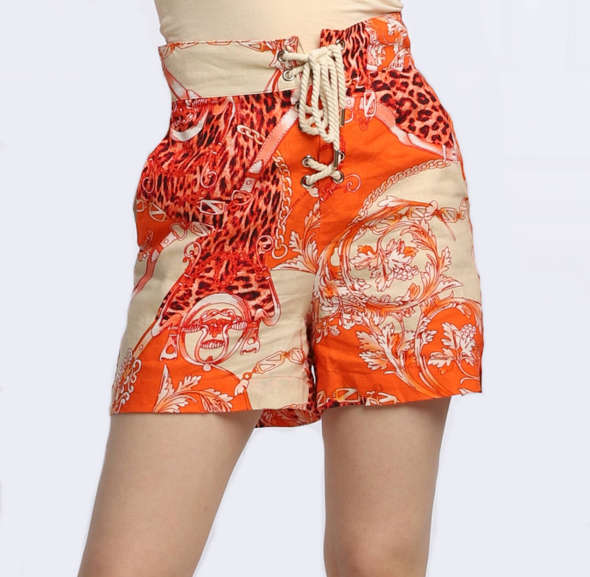 Levně Dámské lněné šortky Guess E2GD01 oranžové