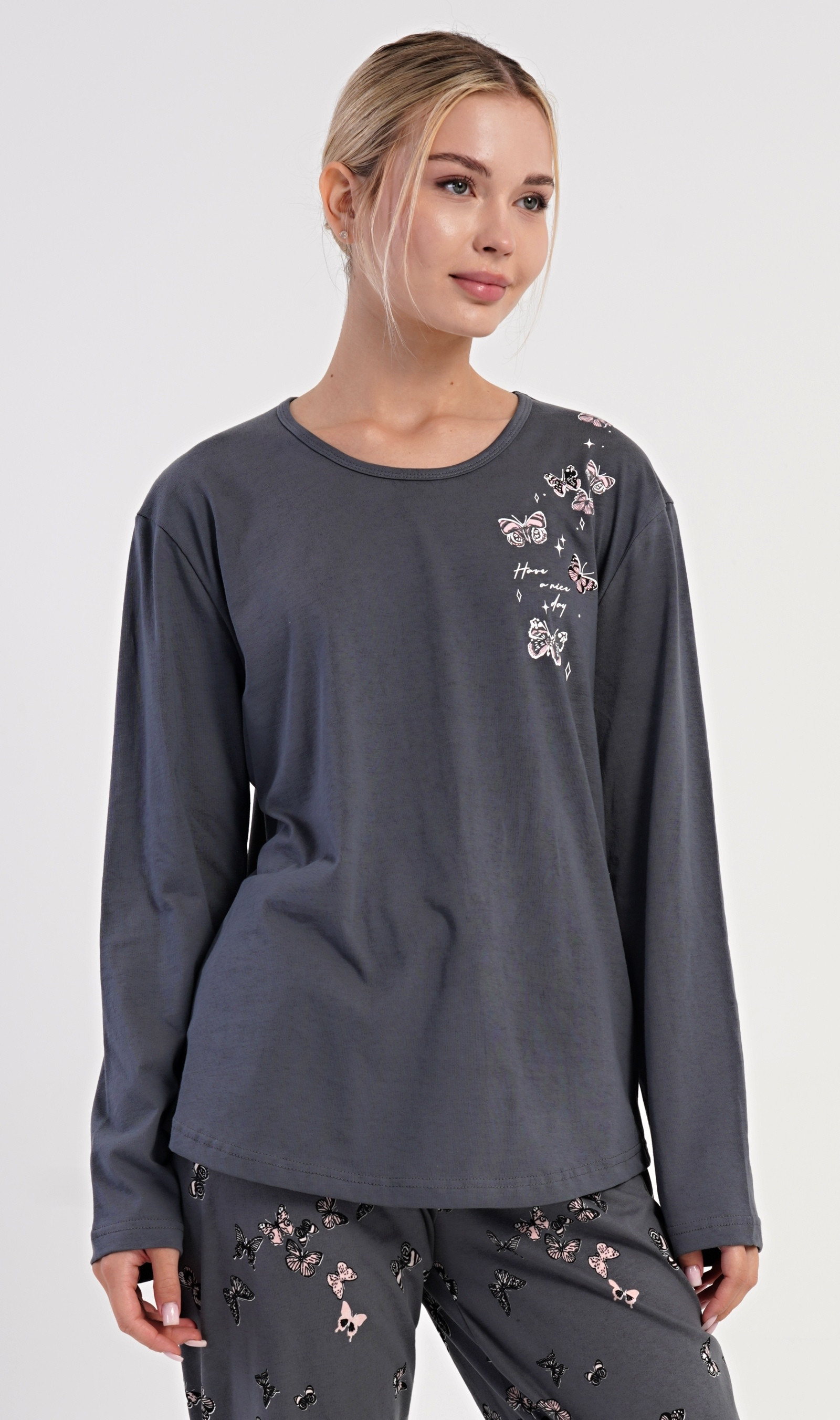 Dámské nadměrné pyžamo Vienetta Secret Lucia | tmavě šedá | 4XL