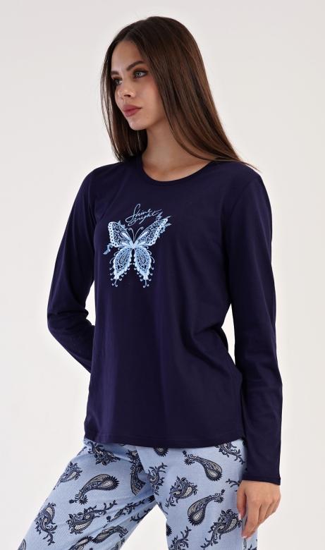 Levně Dámské pyžamo dlouhé Vinetta Secret Motýl