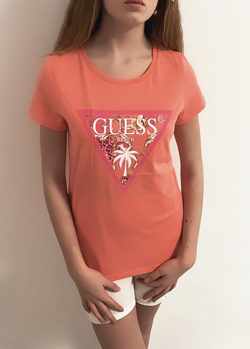 Levně Dámské triko Guess E2GI02 růžové