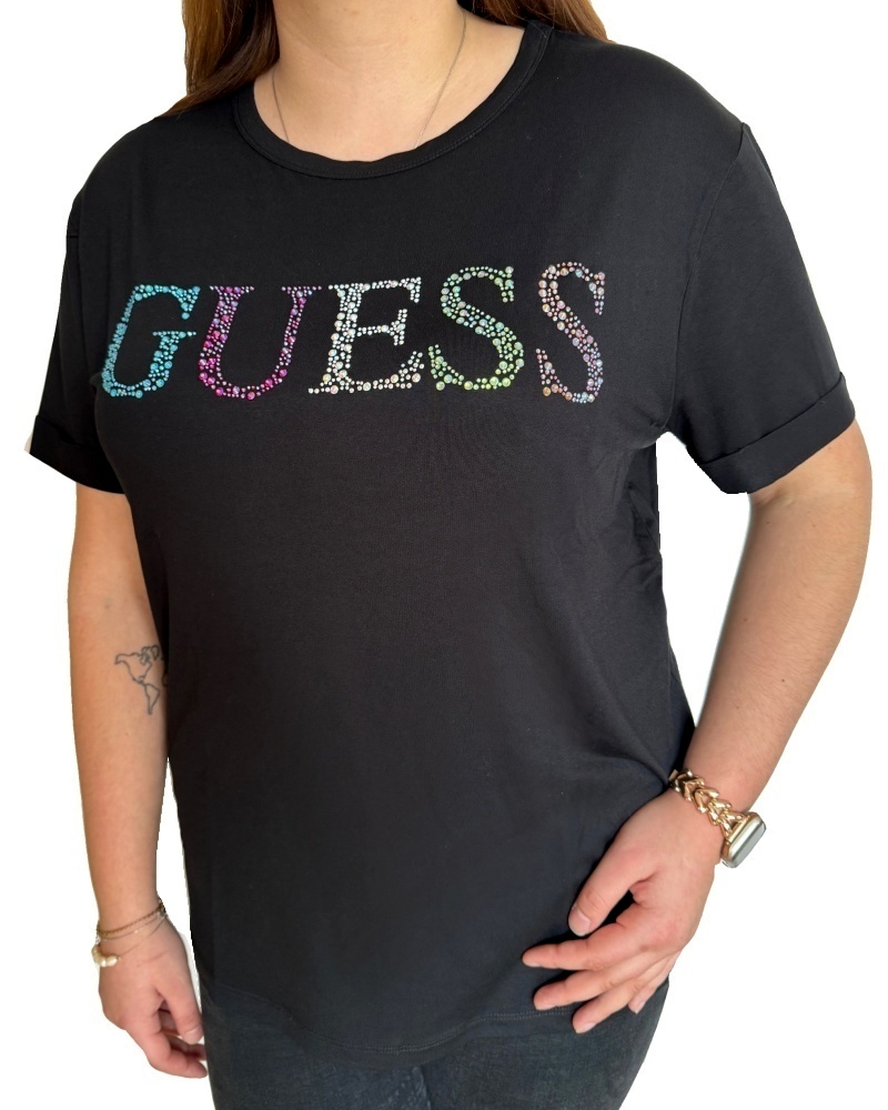 Levně Dámské triko Guess E4GI02 černé OVERSIZE