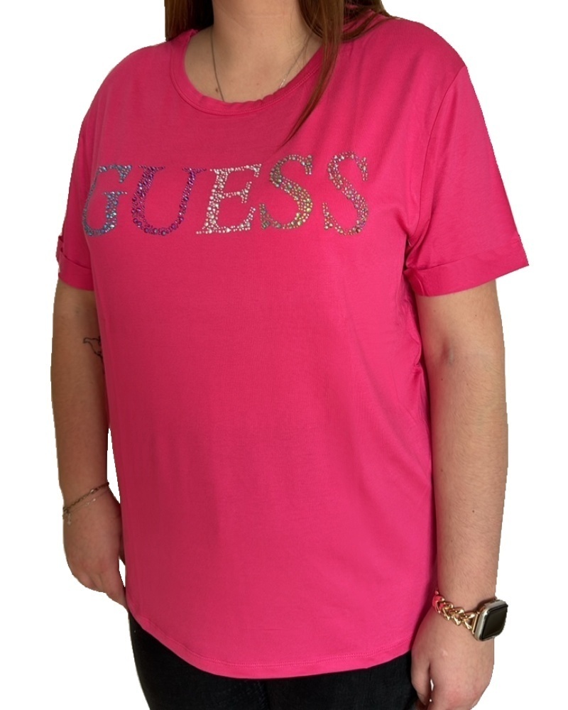 Levně Dámské triko Guess E4GI02 růžové OVERSIZE