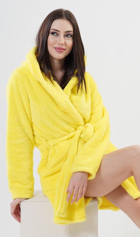 Levně Dámský župan krátký s kapucí Vienetta Secret Citron