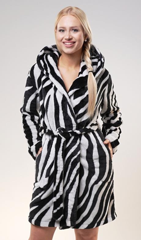 Levně Dámský župan krátký s kapucí Vienetta Secret Zebra