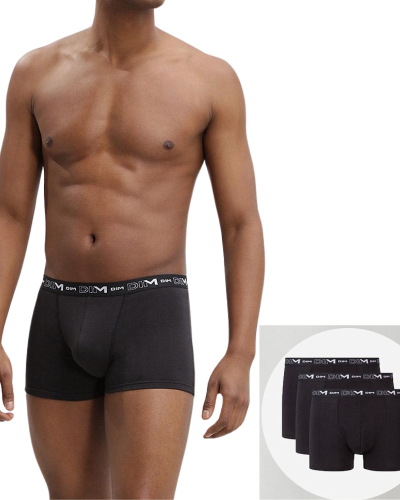 Pánské boxery DIM 6596 3x černá COTTON | černá | XXXL