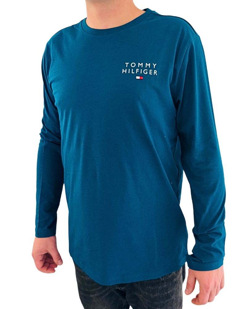 Levně Pánské triko Tommy Hilfiger UM02984 petrolejové